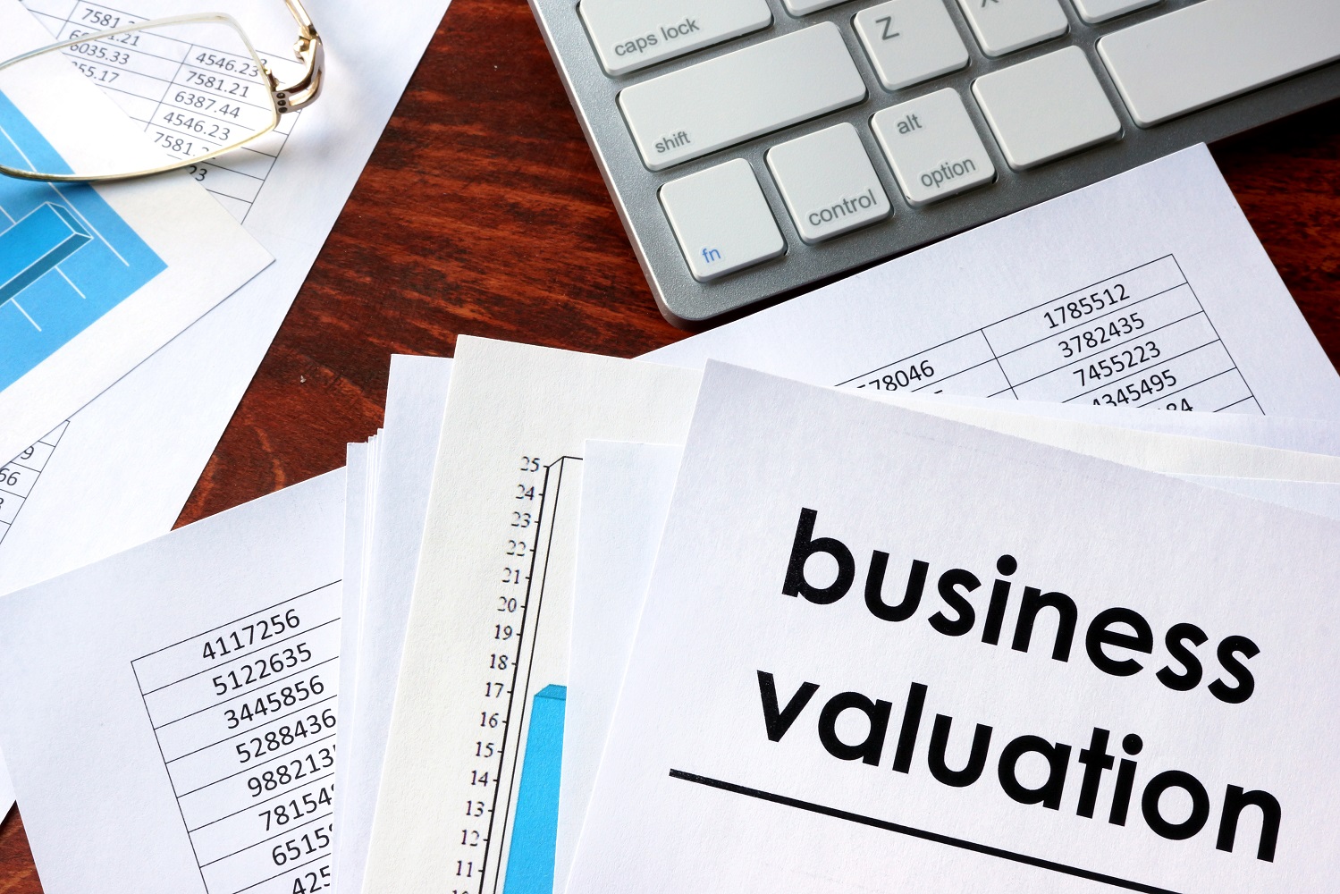 Business valuation written in a document and business charts. How much is my business worth - Business valuation written in a document